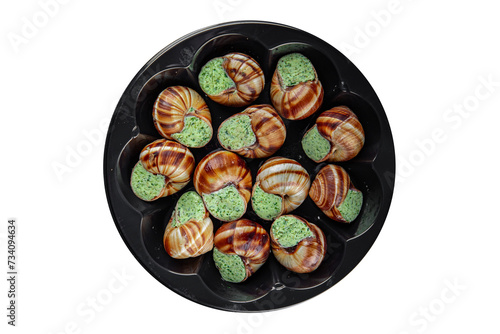 snails green oil aromatic herbs tasty fresh eating cooking appetizer meal food snack on the table copy space food background rustic top view