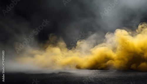 Dark empty street background, white-yellow smoke on the ground.