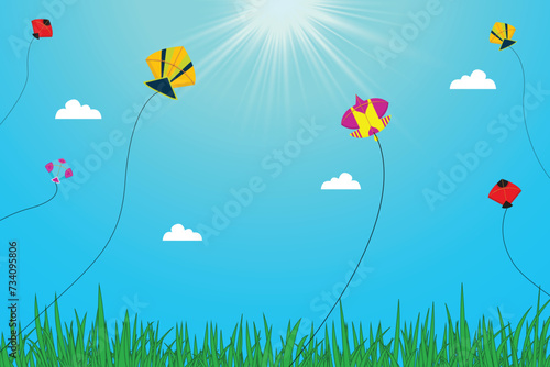 a vector template of kite flying in the air