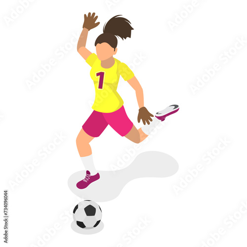 3D Isometric Flat Vector Set of Female Soccer Characters, Girl Football Players. Item 2