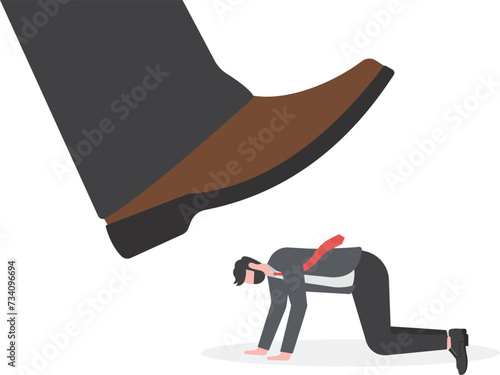 Businessman oppressed by bigfoot. oppression in the organization.

