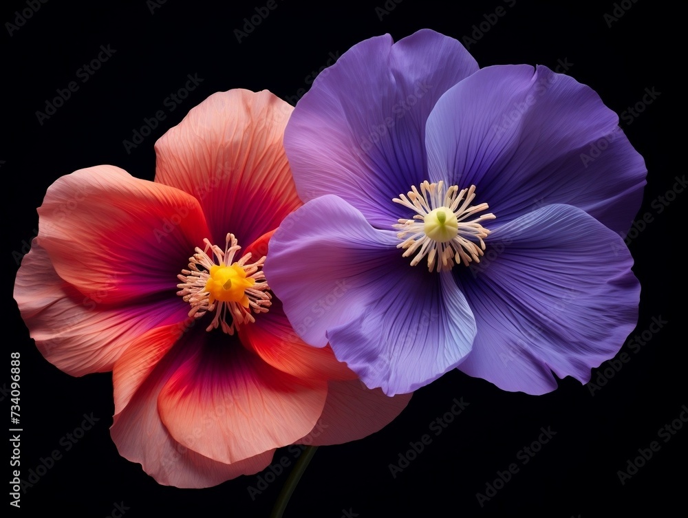 Two purple flowers have different colors in the middle Two purple flowers have different colors in the middle