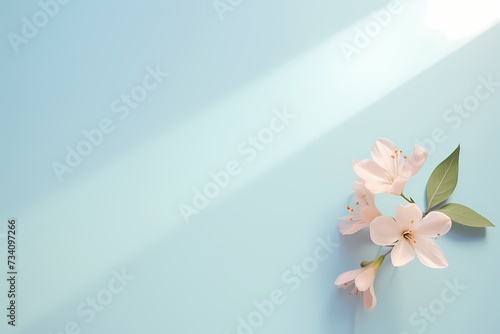 Top view of a dainty flower against a solid, bright pastel setting, offering a tranquil scene with space for expressive text. © Kanwal