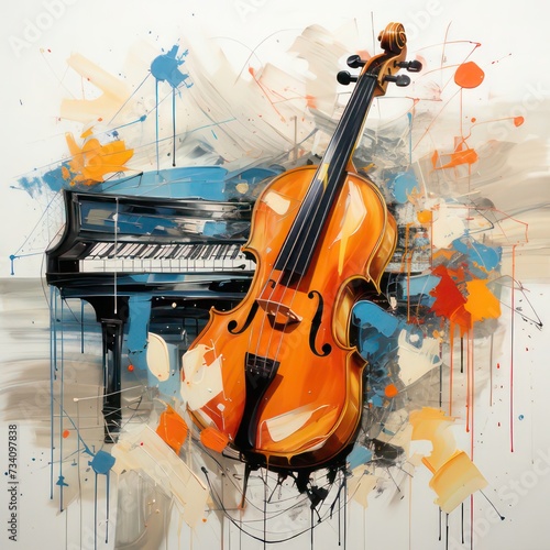 abstract painting showing music instruments