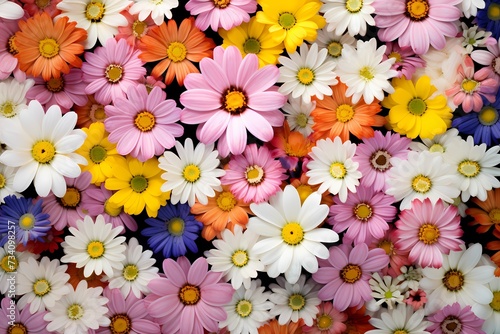 Top view of a field of daisies and cosmos  the mix of blooms forming a lively and cheerful space for your words.