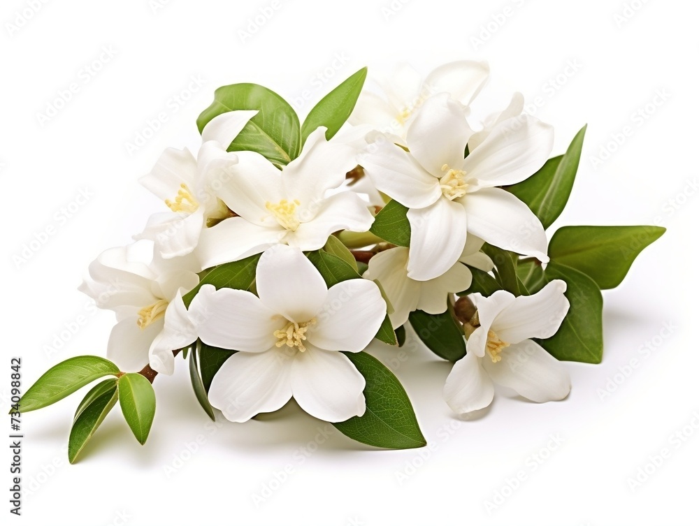 White flowers of jasmine isolated on a white background White flowers of jasmine isolated on a white background
