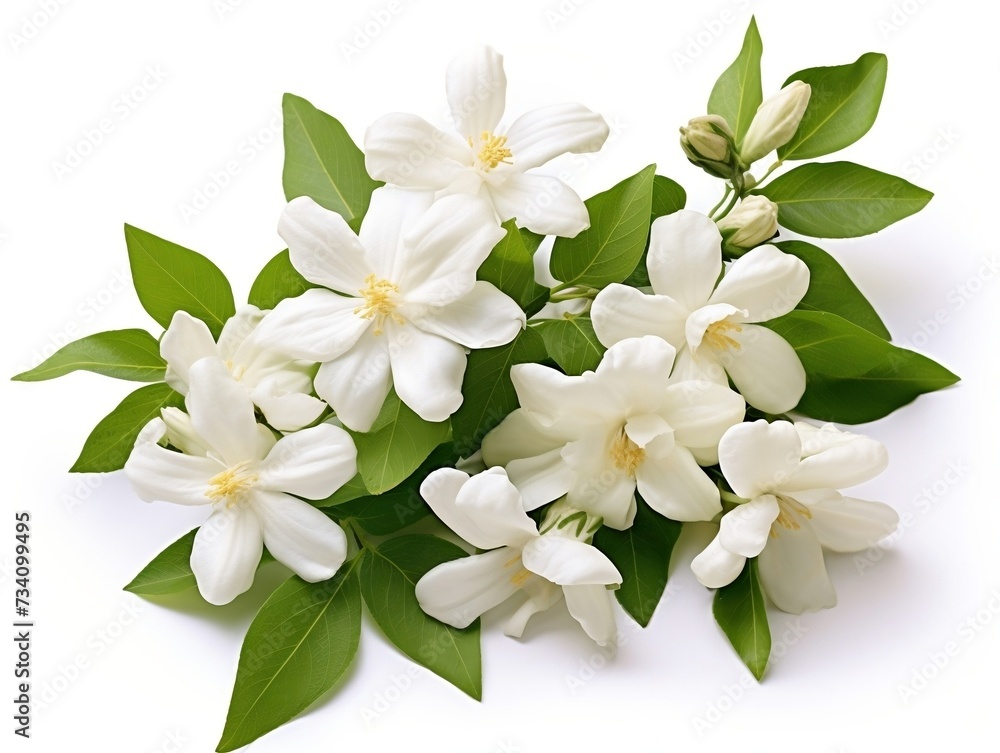 White flowers of jasmine isolated on a white background White flowers of jasmine isolated on a white background