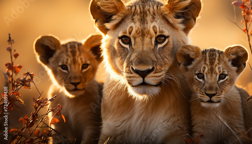 Lioness and cub hide in grass  nature beauty endures generated by AI