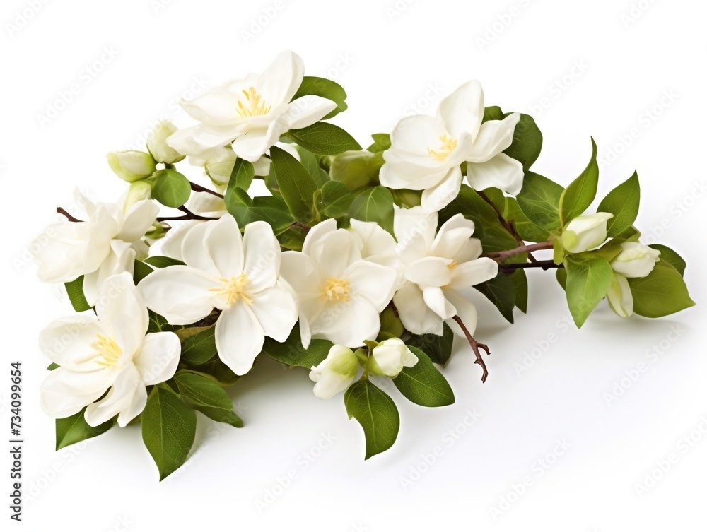 White flowers of jasmine isolated on a white background White flowers of jasmine isolated on a white background