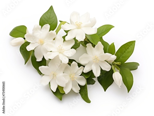 White flowers of jasmine isolated on a white background © Generative Ai