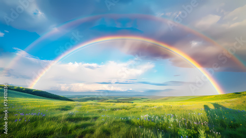 Vibrant Rainbow Arc Over Lush Green Field