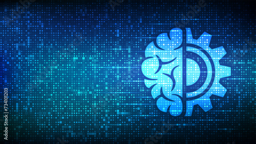 Machine learning icon made with binary code. AI Artificial Intelligence. Deep learning. Data mining, Big Data, algorithm, neural network . Digital code background with digits 1.0. Vector Illustration.