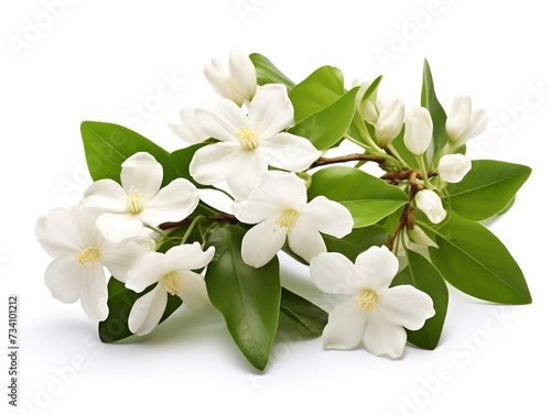 White flowers of jasmine isolated on a white background © Generative Ai
