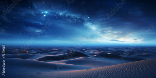 Desert at night with starry sky and moon. 3d rendering