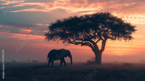Lonely elephant on tree.