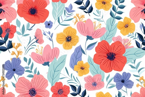 Colorful floral pattern on white background  AI generative