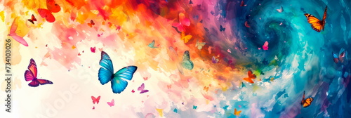 watercolor whirlwind, transform into colorful butterflies, creating a whirlwind of mystery and magic. photo