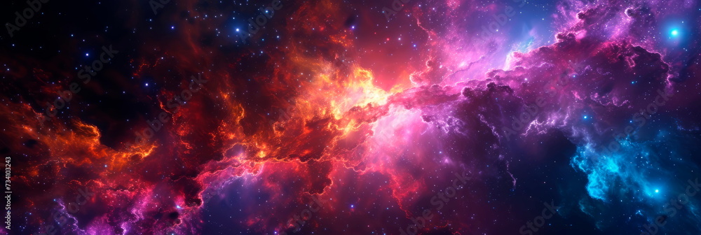 Fototapeta premium neon-infused of a cosmic nebula with intricate shapes and vibrant colors.