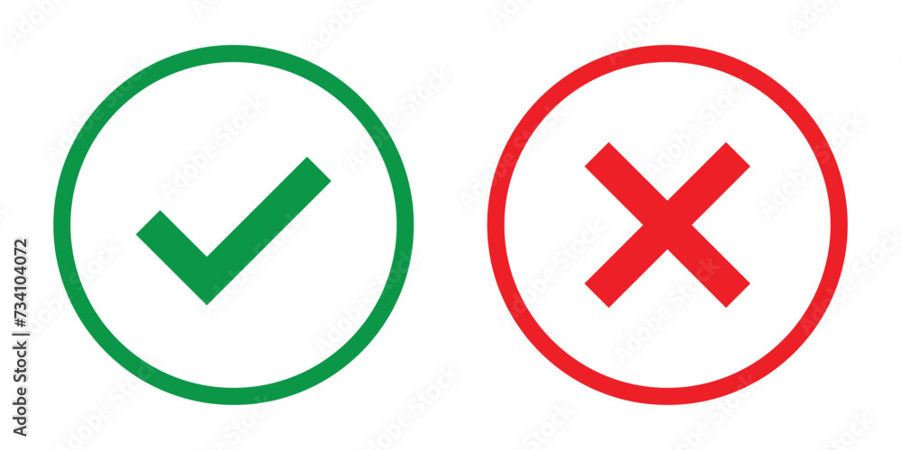 tick and cross button, vector symbol on transparent background. tick and cross button, vector symbol on transparent background.