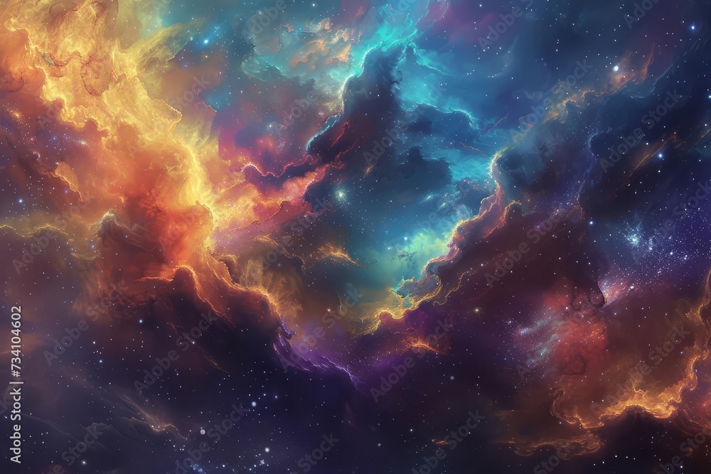 Cosmic nebula with vibrant colors and star clusters Depicting the vast beauty of outer space Cosmic nebula with vibrant colors and star clusters Depicting the vast beauty of outer space
