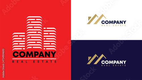 Building office property logo design template vector with three-color harmony combination, elegant luxury premium brand identity