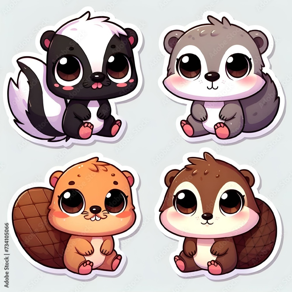 Chibi-Style Collection of Four Animal Stickers for Children - AI generated digital art Chibi-Style Collection of Four Animal Stickers for Children - AI generated digital art