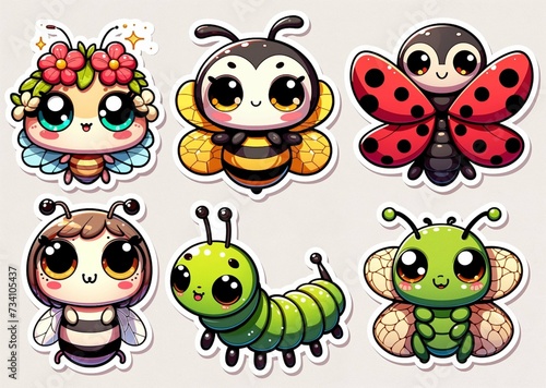 Chibi-Style Insect Stickers: A Cartoonish Appeal for Children - AI generated digital art © Wirestock