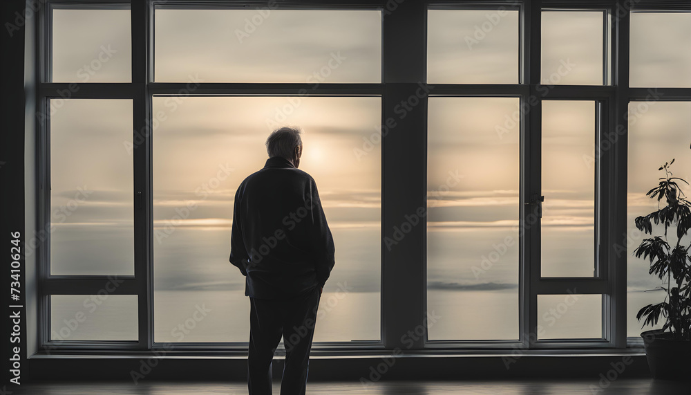 silhouette of a old person standing in a corridor