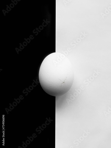 egg with a crack on a black and white background