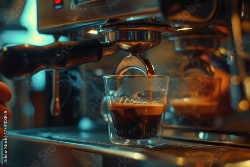A close-up view of someone preparing a cup of coffee. Perfect for showcasing the art of coffee-making or illustrating a morning routine