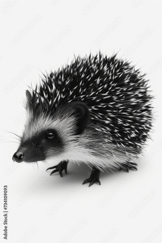 Obraz premium A black and white photo capturing the beauty of a hedgehog. Perfect for nature enthusiasts or animal lovers