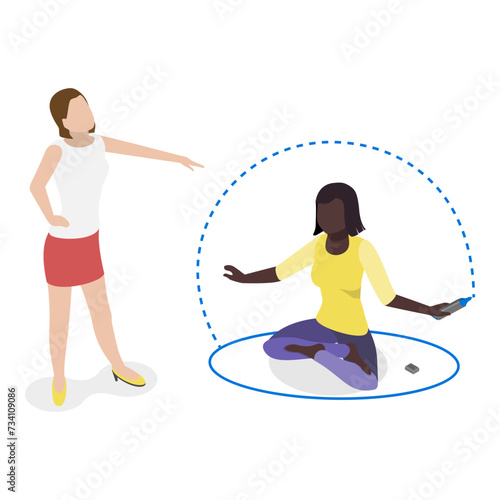 3D Isometric Flat Vector Illustration of Invisible Boundary, Personal Space. Item 2