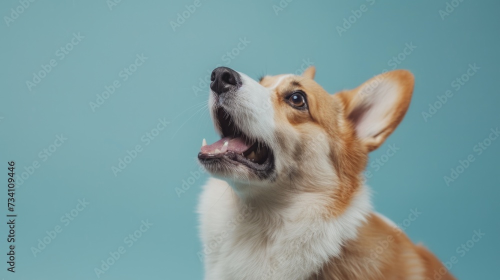 A picture of a brown and white dog with its mouth open. Suitable for various uses