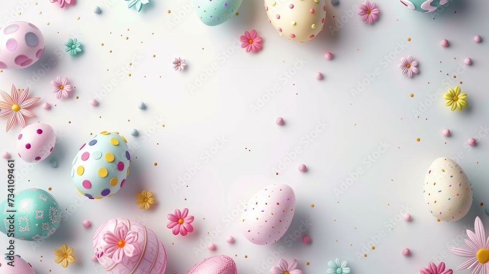 A collection of vibrant Easter eggs arranged on a clean white background. Perfect for festive Easter-themed designs and decorations