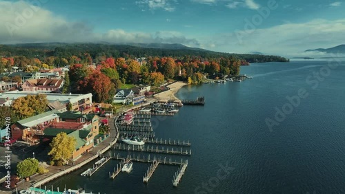 Autumn foliage aerial view in Lake George photo