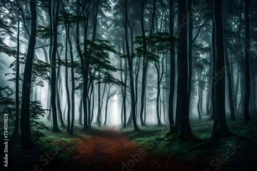 Enchanting Woodland Symphony  A Captivating Panorama of Lush Greenery  Sunlight Filtered Through Canopy  and Tranquil Streams - A Majestic Forest Landscape Background in High Definition AI generated