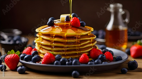 pancakes with berries and honey 