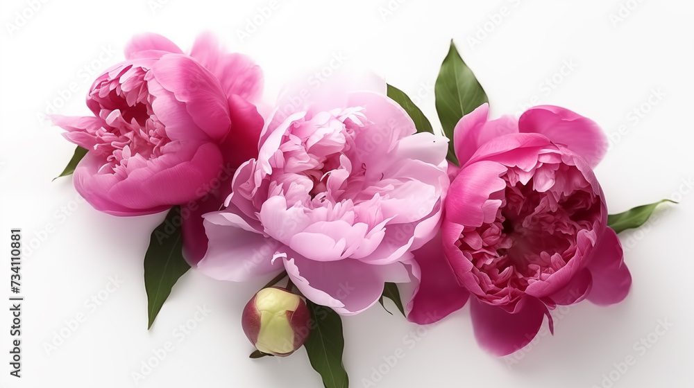 Fototapeta premium Pink peonies on white background