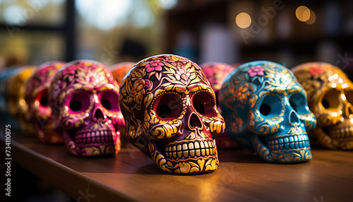 Day of the Dead celebration colorful sugar skull decorations generated by AI
