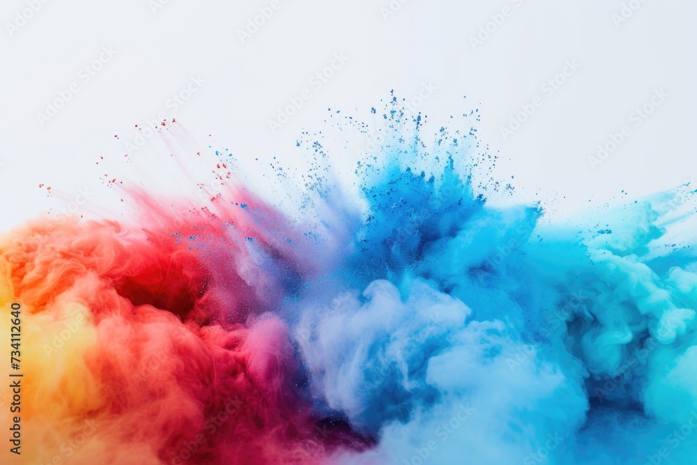 A vibrant cloud of colored powder suspended in the air. Perfect for adding a burst of color and excitement to any project or event