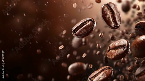 Fresh roasted coffee beans mid-air, capturing motion and aroma. perfect for coffee shops and websites. vibrant, dynamic image with a modern touch. AI