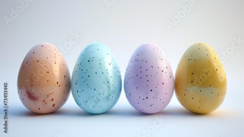A row of four colored Easter eggs sitting next to each other. Perfect for Easter-themed projects or festive decorations
