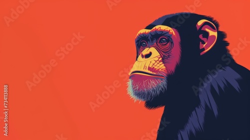 Vivid minimal illustration of a chimp in vector style. Animal art. Simple colors and contours. photo