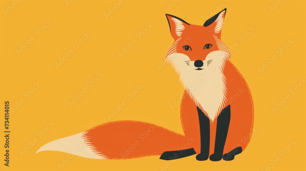 Vivid minimal illustration of a fox in vector style. Animal art. Simple colors and contours.