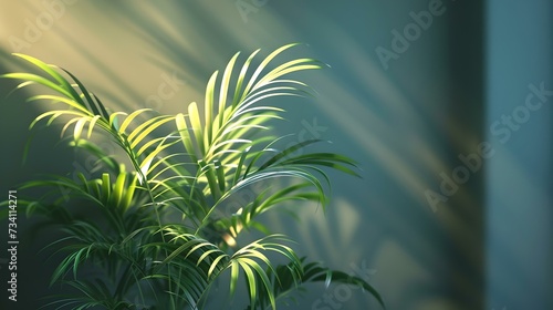 Sun-kissed tropical plant indoors basking in natural light. fresh greenery in serene setting. home decor and tranquility captured in a photo. AI