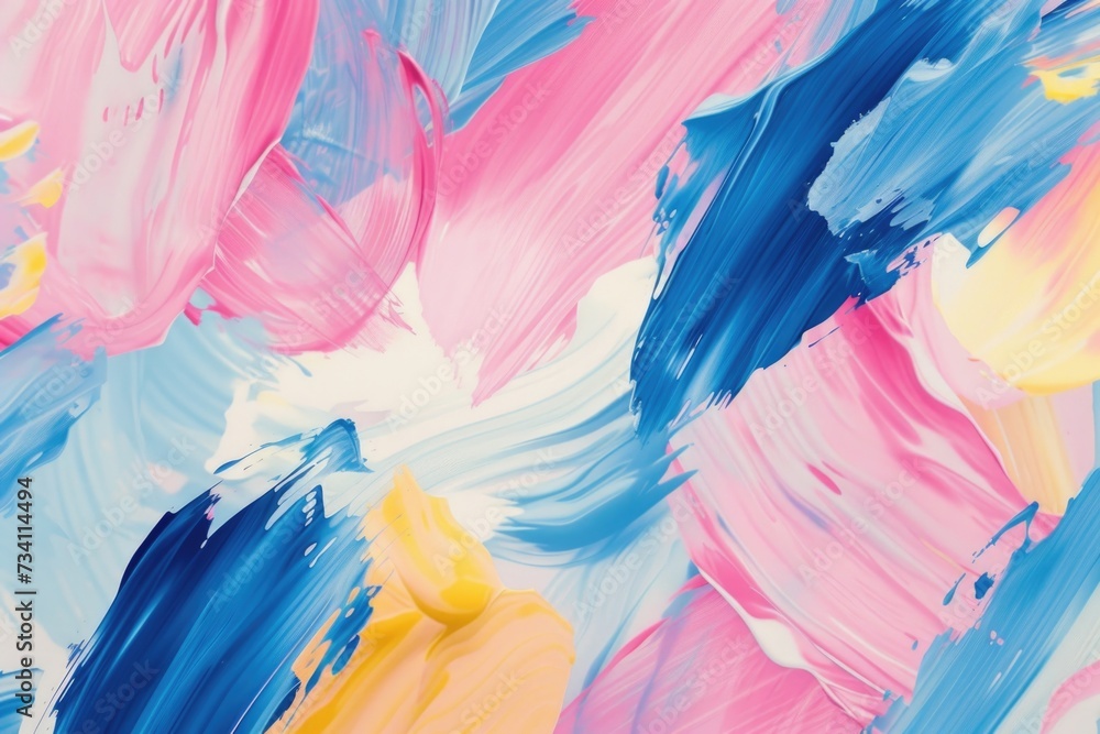 A close-up view of a vibrant painting with layers of thick paint. Perfect for adding a pop of color to any creative project