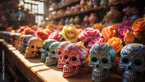 Traditional festival celebrates indigenous culture with multi colored craft souvenirs generated by AI