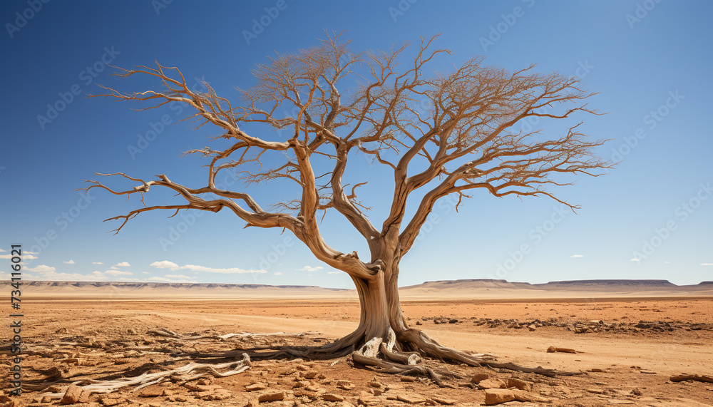 Arid savannah, remote and dusty, showcases nature beauty generated by AI Arid savannah, remote and dusty, showcases nature beauty generated by AI