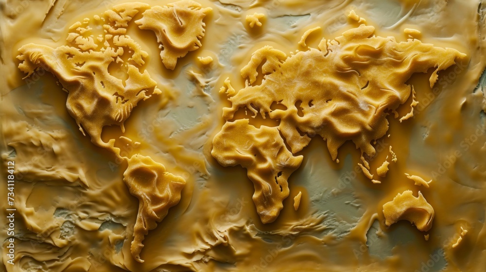 World map made of pasta. All continents of the food world World map made of pasta. All continents of the food world