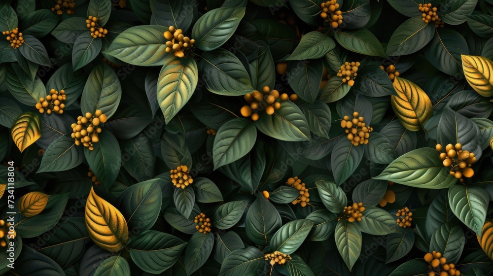 A collection of vibrant green leaves and yellow berries. Perfect for adding a touch of nature to any project A collection of vibrant green leaves and yellow berries. Perfect for adding a touch of nature to any project
